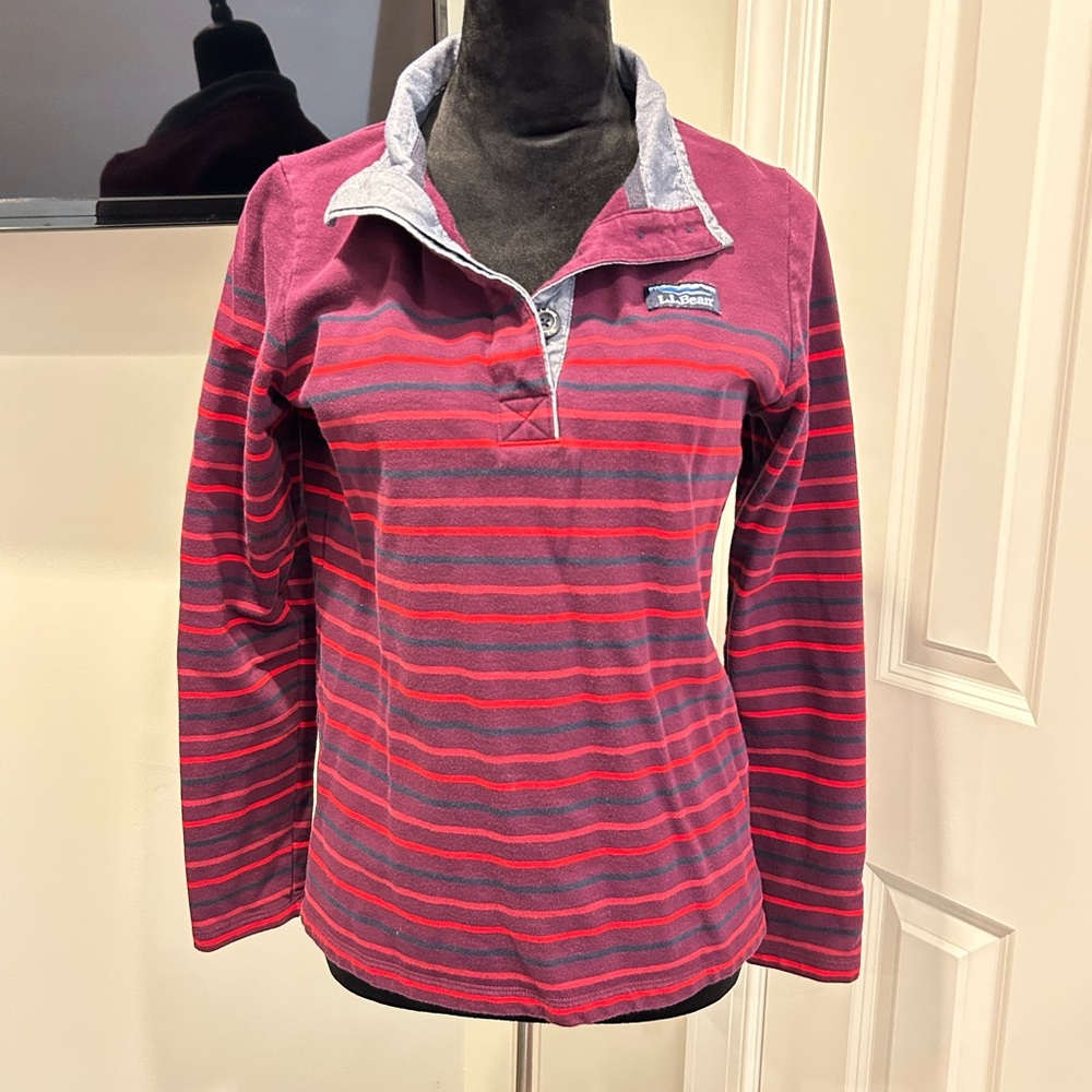 L.L. Bean Women's Long Sleeve Striped Tee - Red and Gray